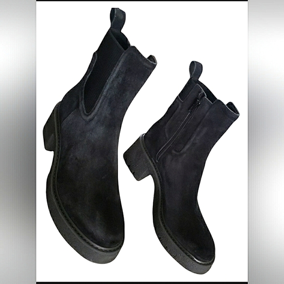 Sporty Black Grunge Goth Punk Chunky Biker Lugsole Leather Suede Ankle Boot - Picture 3 of 8